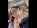 The woman with the cat she finally adopted after spending a day at the cat shelter as shown in this Instagram video. (tiktok/@katie.anastasiou)
