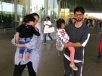Shahid Kapoor and Mira Rajput with kids Misha Kapoor and Zain Kapoor at Mumbai airport. Shahid says he is helpless in front of his family. Shahid Kapoor and Mira Rajput with kids Misha Kapoor and Zain Kapoor at Mumbai airport. Shahid says he is helpless in front of his family.