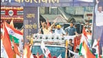 Delhi CM Arvind Kejriwal and Punjab CM Bhagwant Mann at the roadshow in Mandi on Wednesday. (AAP/Twitter) Delhi CM Arvind Kejriwal and Punjab CM Bhagwant Mann at the roadshow in Mandi on Wednesday. (AAP/Twitter)