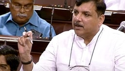 AAP Rajya Sabha MP Sanjay Singh speaks in the Upper House during the second part of the budget session of Parliament, New Delhi.