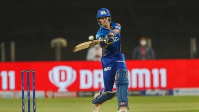 Pune: Dewald Brevis of Mumbai Indians plays a shot during match 14 of the Indian Premier League 2022 cricket tournament between the Kolkata Knight Riders and the Mumbai Indians, at the MCA International Stadium in Pune, Wednesday, April 6, 2022. (Sportzpics for IPL/PTI Photo)(PTI04_06_2022_000254B) (PTI) Pune: Dewald Brevis of Mumbai Indians plays a shot during match 14 of the Indian Premier League 2022 cricket tournament between the Kolkata Knight Riders and the Mumbai Indians, at the MCA International Stadium in Pune, Wednesday, April 6, 2022. (Sportzpics for IPL/PTI Photo)(PTI04_06_2022_000254B) (PTI)