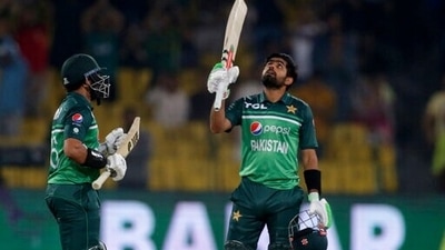 Pakistan's Babar Azam, right, celebrates (AP) Pakistan's Babar Azam, right, celebrates (AP)