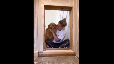 The woman and her dog in the bedroom she built for it. (reddit/@IllustriousPresent7) The woman and her dog in the bedroom she built for it. (reddit/@IllustriousPresent7)