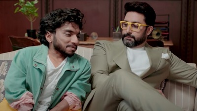 Abhishek Bachchan and Chote Miyan in a still from TVF's Trapped With a Fan. Abhishek Bachchan and Chote Miyan in a still from TVF's Trapped With a Fan.