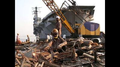 India's first aircraft carrier INS Vikrant was dismantled at a ship-breaking yard in Mumbai after it was decommissioned by the navy (AP File photo) India's first aircraft carrier INS Vikrant was dismantled at a ship-breaking yard in Mumbai after it was decommissioned by the navy (AP File photo)