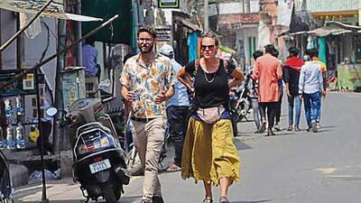 Foreign tourists exploring Kashi. (Rajesh Kumar) Foreign tourists exploring Kashi. (Rajesh Kumar)