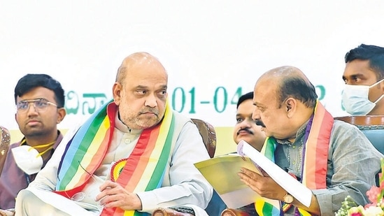 Karnataka chief minister Basavaraj Bommai is also hoping to quell growing clamour within his party and government over the delay in expansion of the cabinet after meeting with Amit Shah and JP Nadda. (PTI) (HT_PRINT)