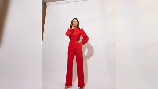In another set of recent pictures shared by Yami Gautam's stylist Allia Al Rufai, the actor can be seen wearing a bright red top and pants.(Instagram/@yamigautam)