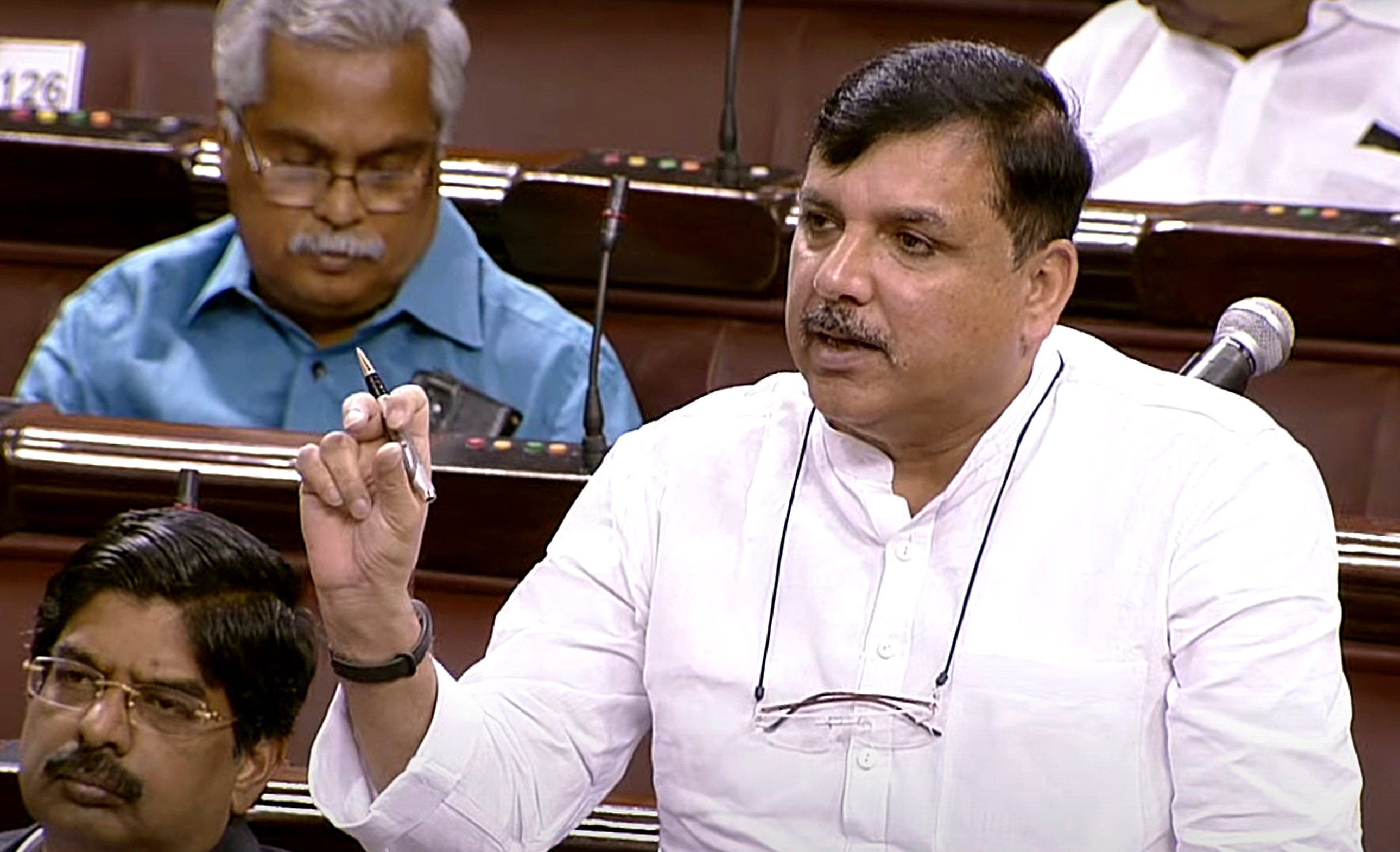 AAP Rajya Sabha MP Sanjay Singh speaks in the Upper House during the second part of the Budget Session of Parliament, in New Delhi. (ANI) AAP Rajya Sabha MP Sanjay Singh speaks in the Upper House during the second part of the Budget Session of Parliament, in New Delhi. (ANI)