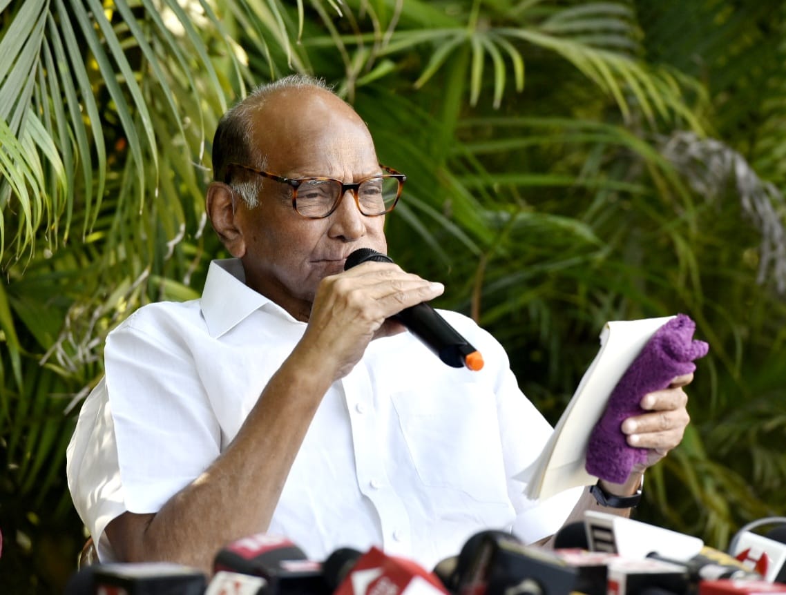 NCP chief Sharad Pawar talks to reporters at his residence in New Delhi on Wednesday. (Sanjeev Verma/HT Photo) NCP chief Sharad Pawar talks to reporters at his residence in New Delhi on Wednesday. (Sanjeev Verma/HT Photo)