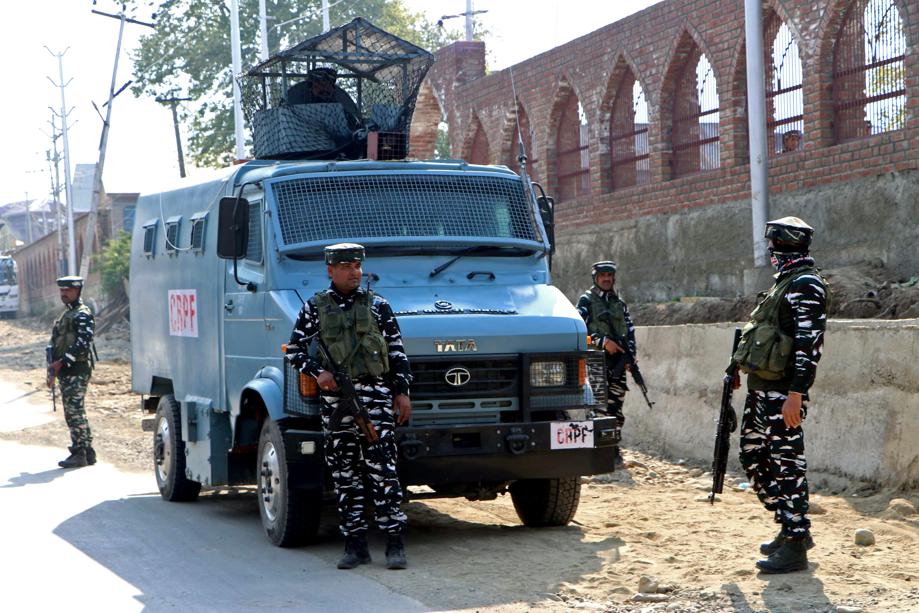 Security personnel stand guard near the encounter site, at the Tral area, in Pulwama on Wednesday. (ANI) Security personnel stand guard near the encounter site, at the Tral area, in Pulwama on Wednesday. (ANI)