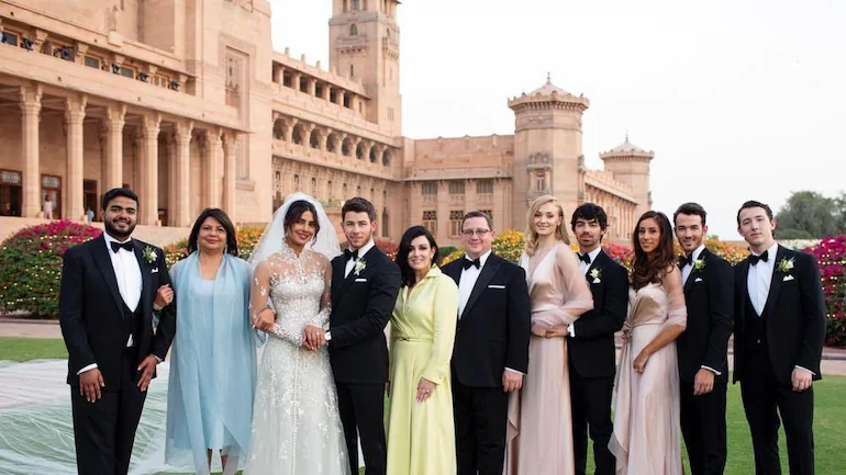 Priyanka Chopra and Nick Jonas with their families.