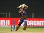 Kolkata Knight Riders Pat Cummins plays a shot against Mumbai Indians(ANI)
