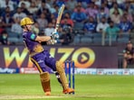 Pat Cummins of Kolkata Knight Riders plays a shot during match 14 of the Indian Premier League 2022 cricket tournament between the Kolkata Knight Riders and the Mumbai Indians, at the MCA International Stadium in Pune.(PTI) Pat Cummins of Kolkata Knight Riders plays a shot during match 14 of the Indian Premier League 2022 cricket tournament between the Kolkata Knight Riders and the Mumbai Indians, at the MCA International Stadium in Pune.(PTI)