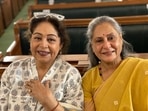 Kirron Kher and Jaya Bachchan met in the Parliament.&nbsp;