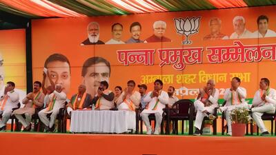 During the Panna Pramukh Sammelan of Ambala City assembly constituency on Wednesday, Sambit Patra said the BJP rose to become the world’s largest party with over 18 crore members (HT Photo)