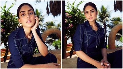 In another set of Instagram pictures, Mrunal Thakur can be seen acing the all-denim look as she struck some jaw-dropping poses for the camera. (Instagram/@mrunalthakur)