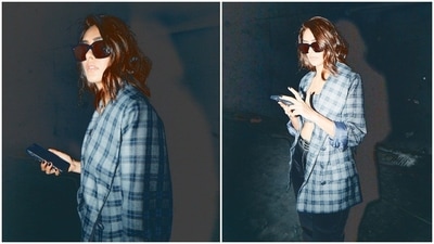 Mrunal Thakur earlier stepped out looking like an uber-cool boss lady in a checkered grey plaid blazer and tube top set teamed with high-rise boot cut denims. (Instagram/@mrunalthakur) Mrunal Thakur earlier stepped out looking like an uber-cool boss lady in a checkered grey plaid blazer and tube top set teamed with high-rise boot cut denims. (Instagram/@mrunalthakur)