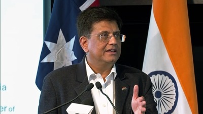Union Minister for Commerce and Industry Piyush Goyal delivering the keynote address at the lunch with business leaders organised by Australia India Chamber of Commerce, in Melbourne on Wednesday. (ANI) Union Minister for Commerce and Industry Piyush Goyal delivering the keynote address at the lunch with business leaders organised by Australia India Chamber of Commerce, in Melbourne on Wednesday. (ANI)