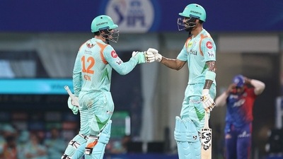 Lucknow Super Giants KL Rahul and Quinton de Kock during the Indian Premier League 2022 match between Lucknow Super Giants and Delhi Capitals (ANI) Lucknow Super Giants KL Rahul and Quinton de Kock during the Indian Premier League 2022 match between Lucknow Super Giants and Delhi Capitals (ANI)