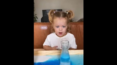The toddler, Arlo Blue, reacting to at-home science experiments. (instagram/@raising.arloblue) The toddler, Arlo Blue, reacting to at-home science experiments. (instagram/@raising.arloblue)