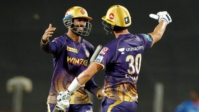 Pat Cummins and Venkatesh Iyer of Kolkata Knight Riders greet each other after beating Mumbai Indians (PTI) Pat Cummins and Venkatesh Iyer of Kolkata Knight Riders greet each other after beating Mumbai Indians (PTI)