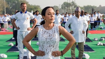 The event also marks the beginning of a countdown for the International Yoga Day which is celebrated every year on June 21 since 2015. (PTI) The event also marks the beginning of a countdown for the International Yoga Day which is celebrated every year on June 21 since 2015. (PTI)