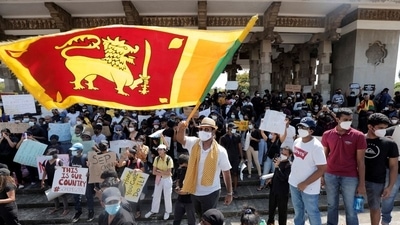 People shout slogans against Sri Lanka's President Gotabaya Rajapaksa and demand that Rajapaksa family politicians step down, during a protest amid the country's economic crisis, at Independence Square in Colombo, Sri Lanka. (REUTERS)