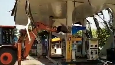A petrol pump in Uttar Pradesh’s Bareilly owned by Samajwadi Party MLA Shazil Islam Ansari was bulldozed. (ANI) A petrol pump in Uttar Pradesh’s Bareilly owned by Samajwadi Party MLA Shazil Islam Ansari was bulldozed. (ANI)