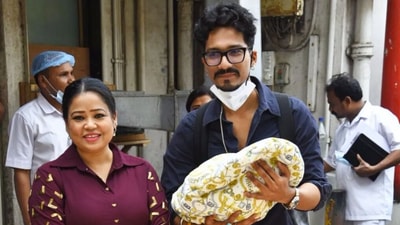Bharti Singh with husband Haarsh Limbachiyaa and their newborn son. Bharti Singh with husband Haarsh Limbachiyaa and their newborn son.