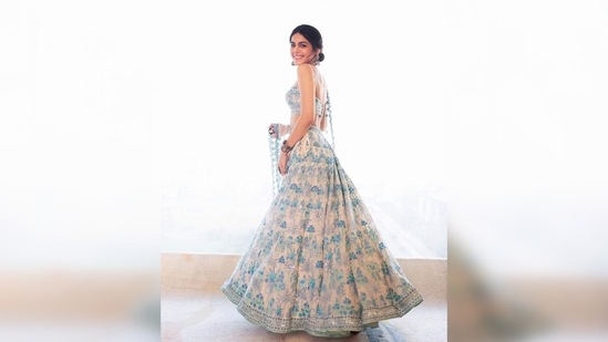 Anita Dongre shared some stunning photos of Alaya F on her Instagram and described the dress. She wrote, "@alayaf in our Periwinkle Dreams Lehenga Set inspired by the flowers. The embroidered silhouette is created sustainably and is light enough for you to dance in."(Instagram/@anitadongre)