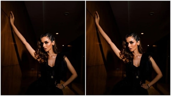 Manushi played muse to the fashion designer Surya Sarkar and picked a stunning black gown for the pictures.(Instagram/@manushi_chhillar)