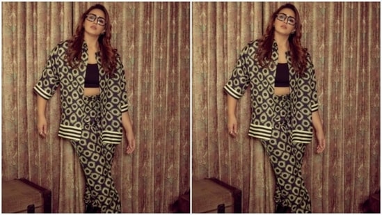 Huma Qureshi earlier made jaws drop in a fancy printed co-ord set teamed with a black crop top and frames. (Instagram/@iamhumaq)