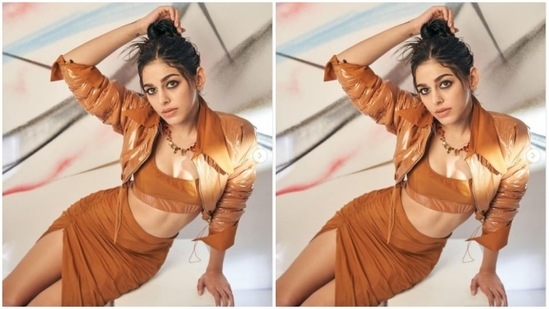 Alaya F made heads turns as she struck poses for her Instagram family in this tanned co-ord set teamed with a cropped jacket for a photoshoot.(Instagram/@alayaf)