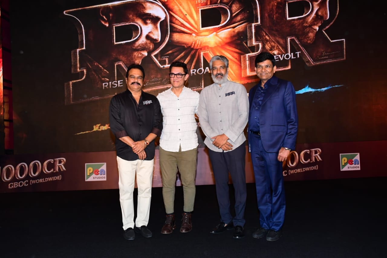 Aamir Khan (second from left) and SS Rajamouli (third from left) at RRR bash. (Varinder Chawla)