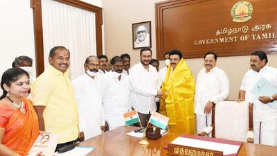 On Friday, a delegation led by PMK leader Anbumani Ramadoss submitted a request to chief minister MK Stalin to bring a new law for the quota and thanked him for announcing that the Tamil Nadu government would ensure 10.5% reservation for the Vanniyar community. (Agencies) On Friday, a delegation led by PMK leader Anbumani Ramadoss submitted a request to chief minister MK Stalin to bring a new law for the quota and thanked him for announcing that the Tamil Nadu government would ensure 10.5% reservation for the Vanniyar community. (Agencies)