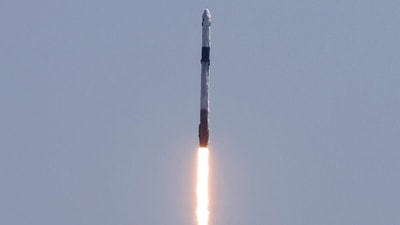 Axiom's four-man team lifts off, riding atop a SpaceX Falcon 9 rocket, in the first private astronaut mission to the International Space Station, from Kennedy Space Center in Cape Canaveral, Florida. (REUTERS)