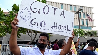 Sri Lankan activists take part in a demonstration outside the US embassy in Colombo. (AFP) Sri Lankan activists take part in a demonstration outside the US embassy in Colombo. (AFP)