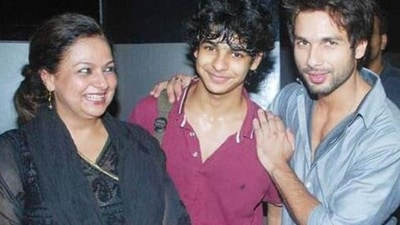 A file picture of Shahid Kapoor with mother Neelima Azim and brother Ishaan.