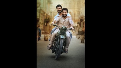 NTR Jr and Ram Charan in RRR, a film about a friendship between two freedom fighters in the 1920s. NTR Jr and Ram Charan in RRR, a film about a friendship between two freedom fighters in the 1920s.