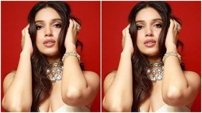 Bhumi accessorised her look with a golden bangle, a statement ring and a white stone studded choker from the shelves of Birdhichand Ghanshyamdas (Instagram/@bhumipednekar)