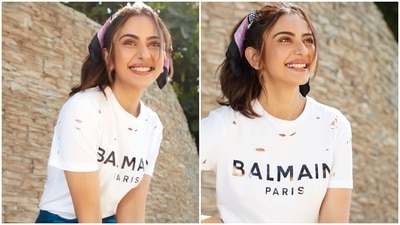 Rakul Preet Singh is all about sultry summer fashion for Runway 34 promotions in distressed top and mini skirt: See pics Rakul Preet Singh is all about sultry summer fashion for Runway 34 promotions in distressed top and mini skirt: See pics