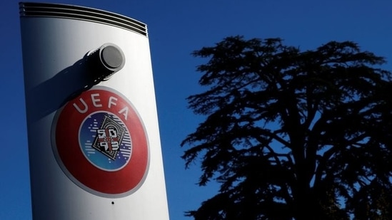 A logo is pictured outside the UEFA in Nyon, Switzerland(REUTERS)