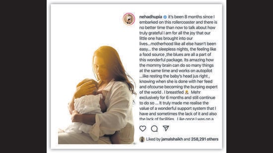 Actress Neha Dhupia has always been vocal about breastfeeding. During International Breastfeeding Week in 2019, she launched a campaign titled ‘Freedom To Feed’