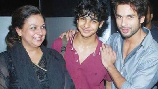 A file picture of Shahid Kapoor with mother Neelima Azim and brother Ishaan. 