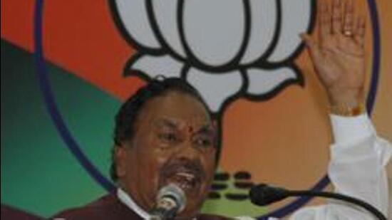 HT had earlier reported that KS Eshwarappa and other BJP leaders disregarded repeated warnings by the Shivamogga district administration against carrying out a funeral procession for Harsha on February 21 (File)