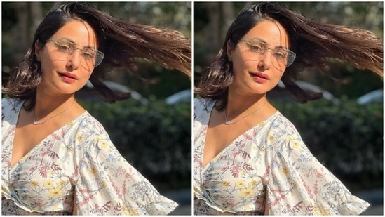 In white sneakers and white framed tinted shades, Hina perfectly accessorised her look.(Instagram/@realhinakhan)