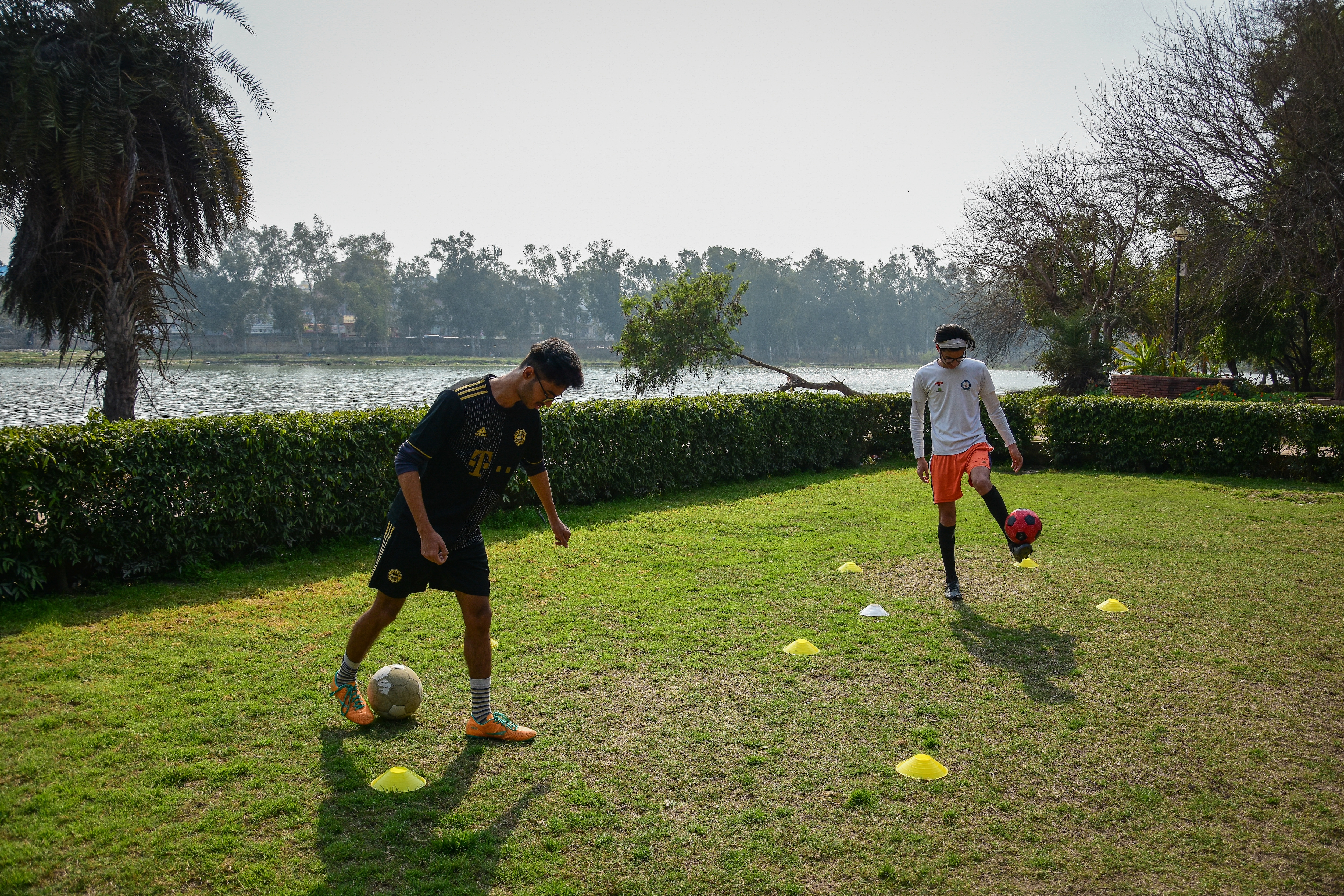 Game for some football? Head to Sanjay Lake in east Delhi’s Mayur Vihar, where the well-trimmed grass provides a perfect opportunity to score a goal. (Photo:Manish Rajput) Game for some football? Head to Sanjay Lake in east Delhi’s Mayur Vihar, where the well-trimmed grass provides a perfect opportunity to score a goal. (Photo:Manish Rajput)