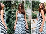 Mrunal Thakur is currently awaiting the release of her film Jersey where she will be seen playing Shahid Kapoor's love interest. The actor has been going all out and promoting her film on several platforms. Recently, acing the summer look, the actor was spotted wearing an easy breezy blue and white tide printed dress for the promotions of Jersey.(Instagram/@mrunalthakur)