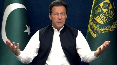 Imran Khan on Friday addressed Pakistanis a day before the trust vote and urged them to take to the streets peacefully.&nbsp; (ANI)